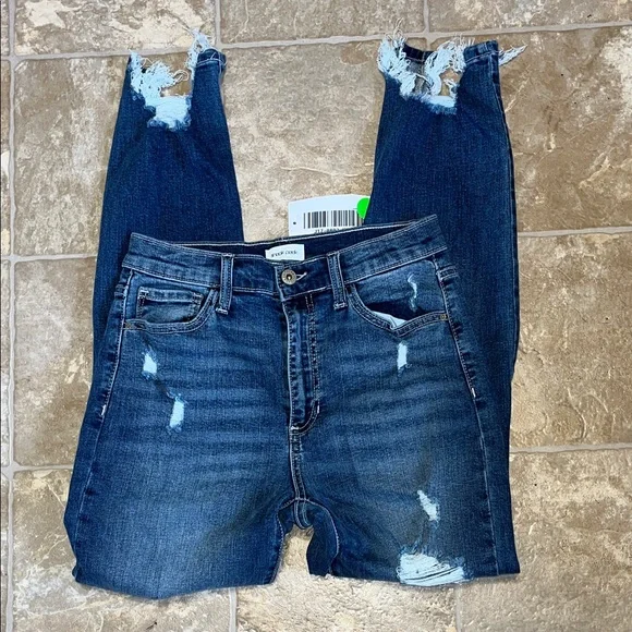 NWT Sneak Peek Distressed Dark Blue Ankle Jeans - Picture 2 of 11